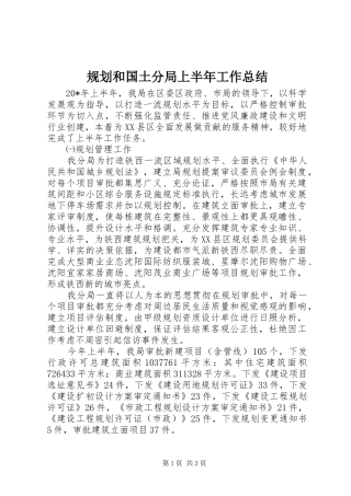 规划和国土分局上半年工作总结