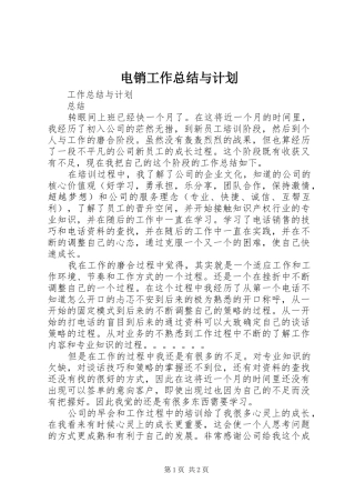 电销工作总结与计划