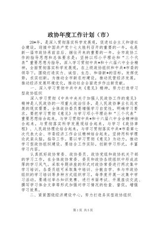 政协年度工作计划（市）