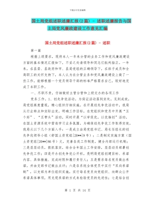 国土局党组述职述廉汇报