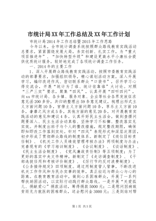 市统计局XX年工作总结及XX年工作计划