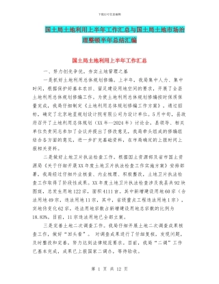 国土局土地利用上半年工作汇总与国土局土地市场治理整顿半年总结汇编