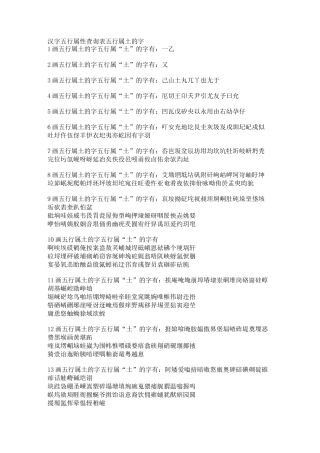 汉字五行属性查询表