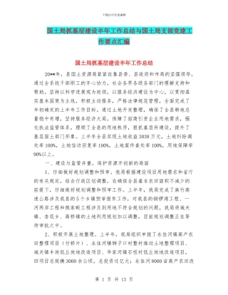 国土局抓基层建设半年工作总结与国土局支部党建工作要点汇编