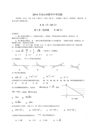 凉山州2014年中考数学试题及答案