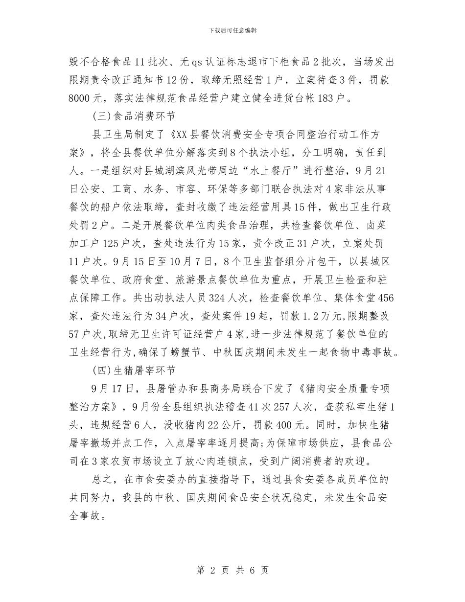 国庆期间食品安全情况工作总结与国庆节安全工作个人总结汇编_第2页