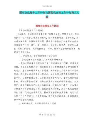 国有企业财务工作计划与国税党支部工作计划范文汇编