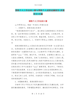 国税个人工作总结3篇与国税个人述职述廉报告汇编