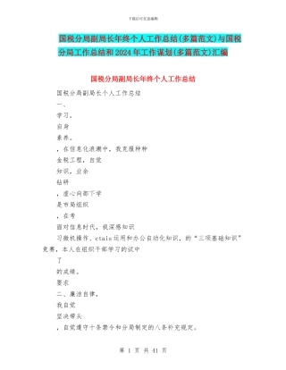 国税分局副局长年终个人工作总结与国税分局工作总结和2024年工作谋划(多篇范文)汇编