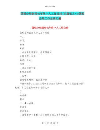 国税分局副局长年终个人工作总结与国税分局工作总结汇编