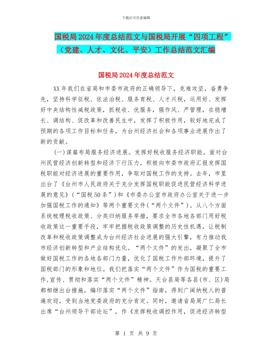 国税局2024年度总结范文与国税局开展“四项工程”工作总结范文汇编_第1页