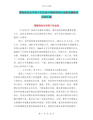 国税局处长年终工作总结与国税局局长述职述廉报告总结汇编