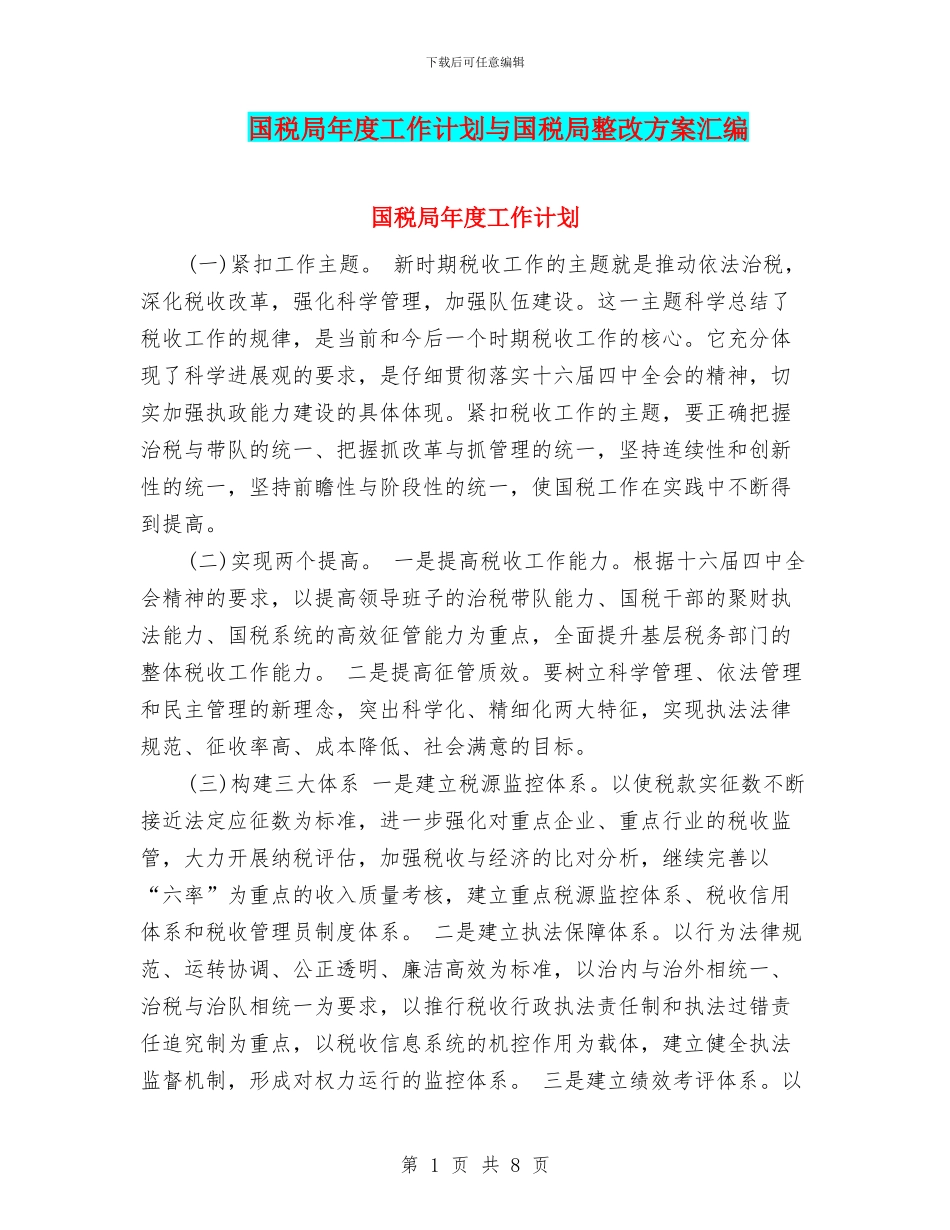 国税局年度工作计划与国税局整改方案汇编_第1页