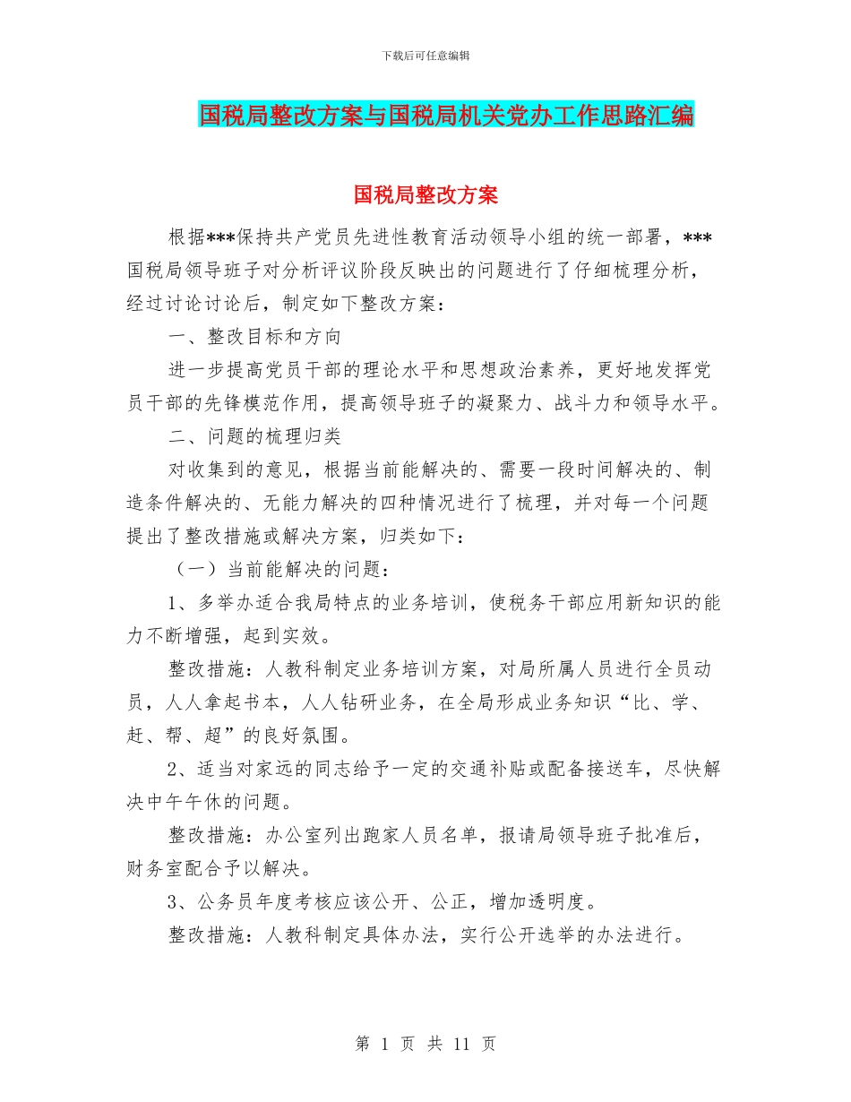 国税局整改方案与国税局机关党办工作思路汇编_第1页