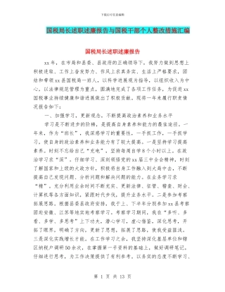 国税局长述职述廉报告与国税干部个人整改措施汇编