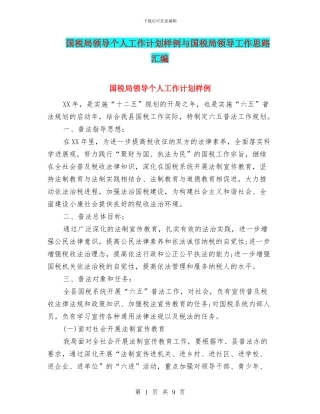 国税局领导个人工作计划样例与国税局领导工作思路汇编