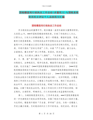 国税稽查局行政执法工作总结与国税系统党员民主评议个人总结范文汇编