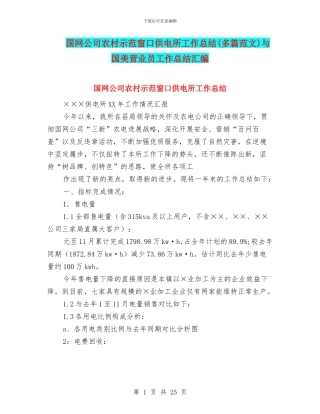 国网公司农村示范窗口供电所工作总结与国美营业员工作总结汇编