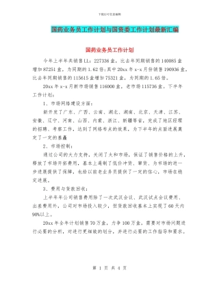 国药业务员工作计划与国资委工作计划最新汇编