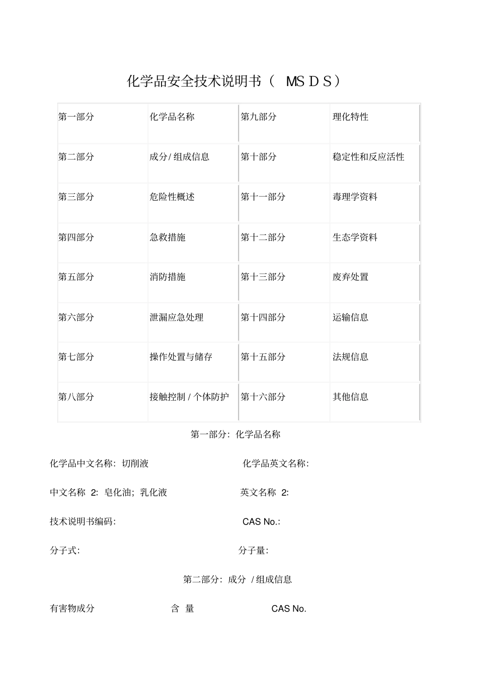 切削液皂化油乳化液msds_第1页