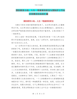 国防教育小结：人生一笔重要的财富与国际护士节知识竞赛活动总结汇编