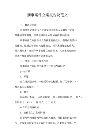刑事案件立案报告及范文