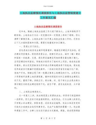 土地执法监察情况调查报告与土地执法监管制度建立工作意见汇编