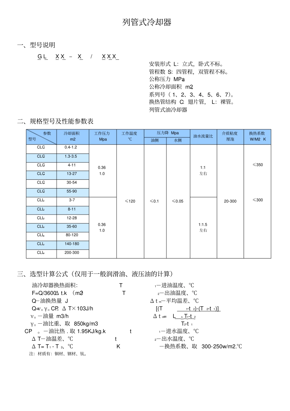 列管式冷却器GLC型冷却器尺寸表_第1页