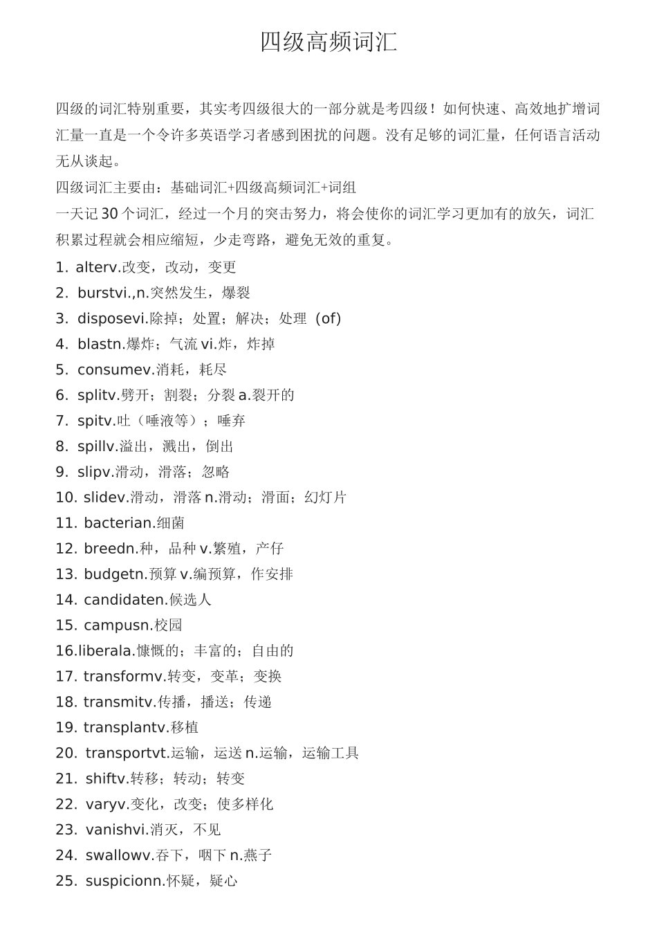 大学英语四级高频词汇大全_第1页