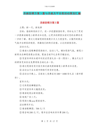 圣诞促销方案3篇与圣诞及平安夜活动策划汇编