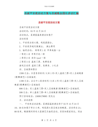 圣诞平安夜活动方案与圣诞晚会园长讲话汇编