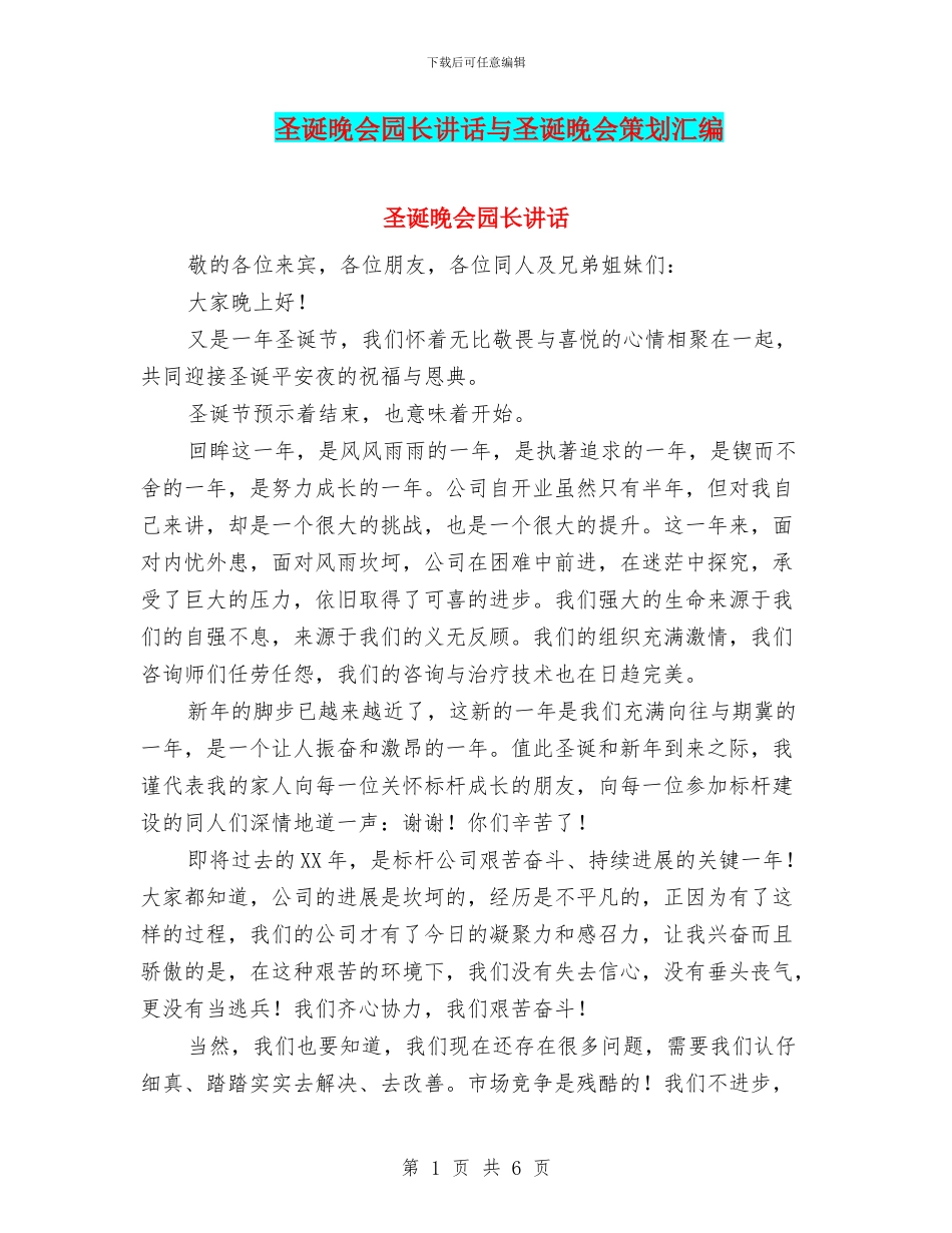 圣诞晚会园长讲话与圣诞晚会策划汇编_第1页