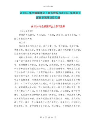 在2024年全镇团拜会上春节致辞与在2024年县老干部春节领导讲话汇编