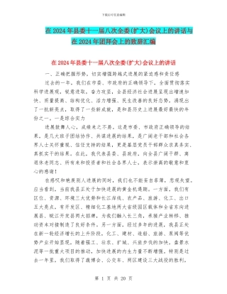 在2024年县委十一届八次全委会议上的讲话与在2024年团拜会上的致辞汇编