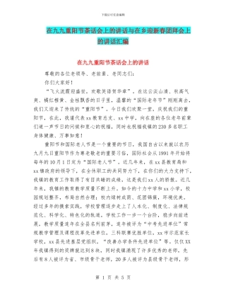 在九九重阳节茶话会上的讲话与在乡迎新春团拜会上的讲话汇编