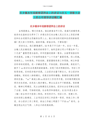 在乡镇本年迎新春团拜会上的讲话与在五一表彰大会上的公司领导讲话稿汇编