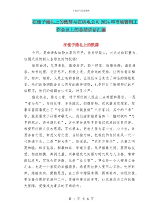 在侄子婚礼上的致辞与在供电公司2024年市场营销工作会议上的总结讲话汇编