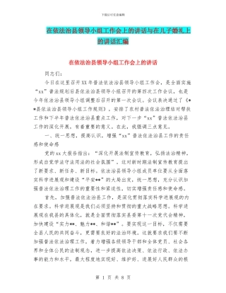 在依法治县领导小组工作会上的讲话与在儿子婚礼上的讲话汇编