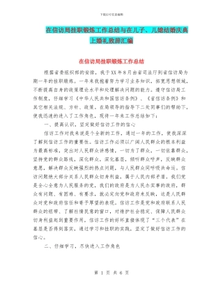 在信访局挂职锻炼工作总结与在儿子、儿媳结婚庆典上婚礼致辞汇编