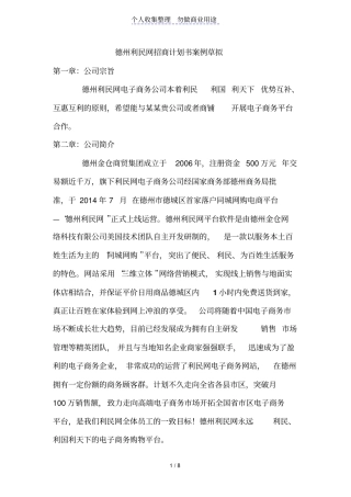 利民网电子商务平台招商策划书草拟