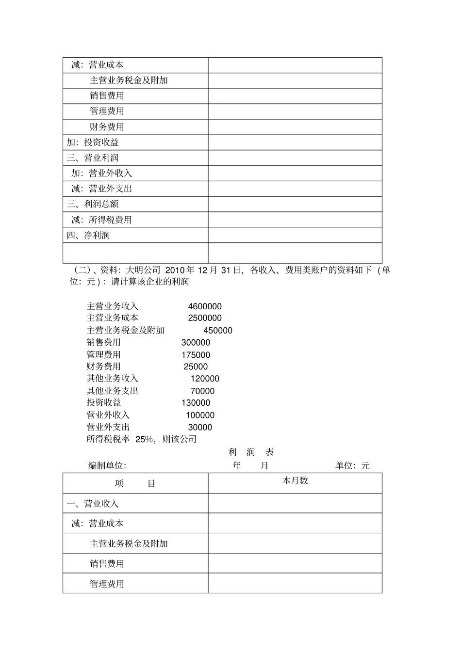 利润表专项练习题_第2页