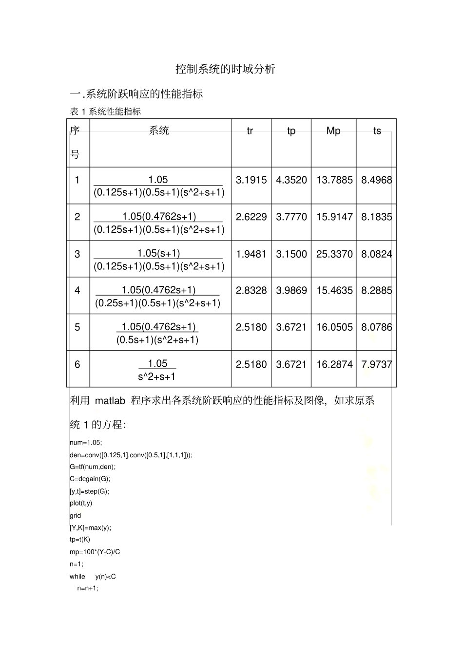 利用matlab分析系统动态性能_第2页