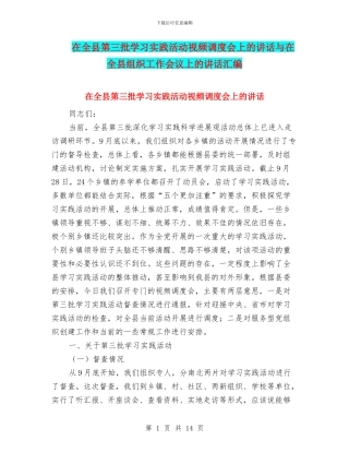 在全县第三批学习实践活动视频调度会上的讲话与在全县组织工作会议上的讲话汇编