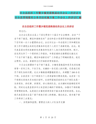 在全县组织工作暨乡镇党委换届动员会议上的讲话与在全县贯彻落实公务员法实施方案工作会议上的讲话汇编