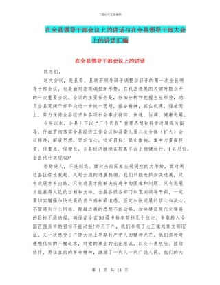 在全县领导干部会议上的讲话与在全县领导干部大会上的讲话汇编