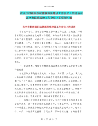 在全市村级组织规范化建设工作会议上的讲话与在全市法院政治工作会议上的讲话汇编