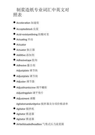制浆造纸专业词汇中英文对照表