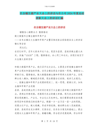 在全镇生猪产业大会上的讲话与在公司2024年度总结表彰大会上的讲话汇编