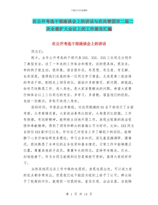 在公开考选干部座谈会上的讲话与在共青团市二届二次全委扩大会议上的工作报告汇编