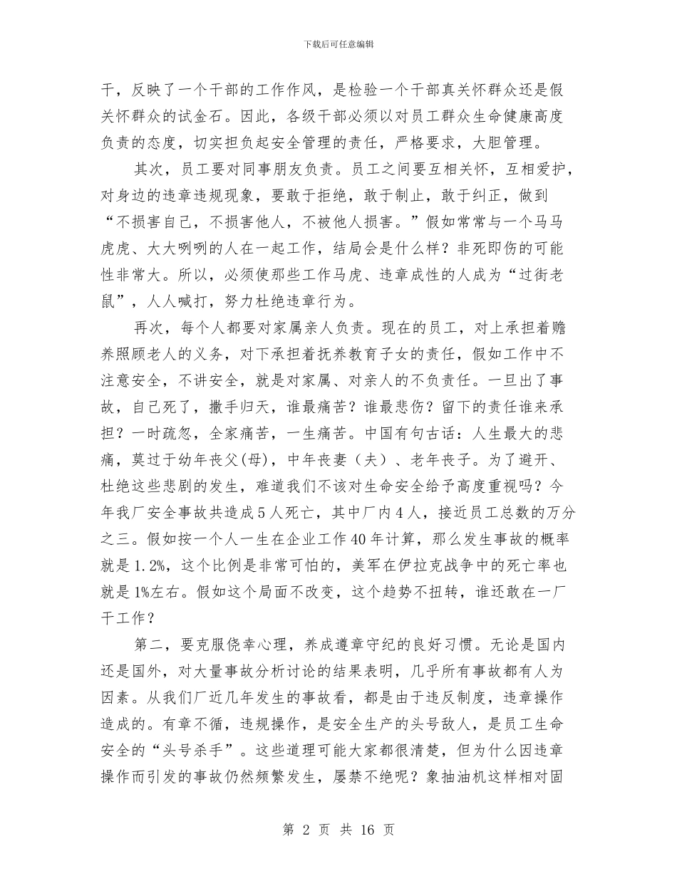 在厂安全工作总结会上的讲话与在县人民政府十三届一次全体会议上的讲话工作总结汇编_第2页